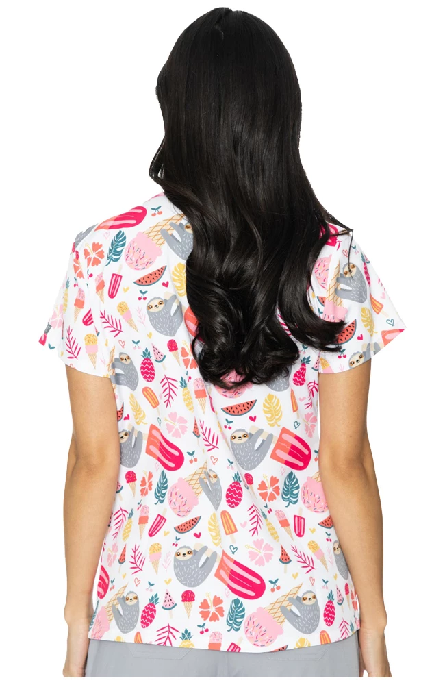 Med Couture Women's Vicky Sloth Party Print Scrub Top 4 Med Couture Women's Vicky Sloth Party Print Scrub Top - Image 2