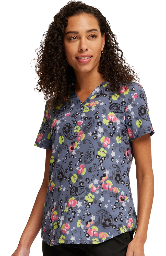 Cherokee Women's Paisley Petals Print Scrub Top 5 Cherokee Women's Paisley Petals Print Scrub Top - Image 3