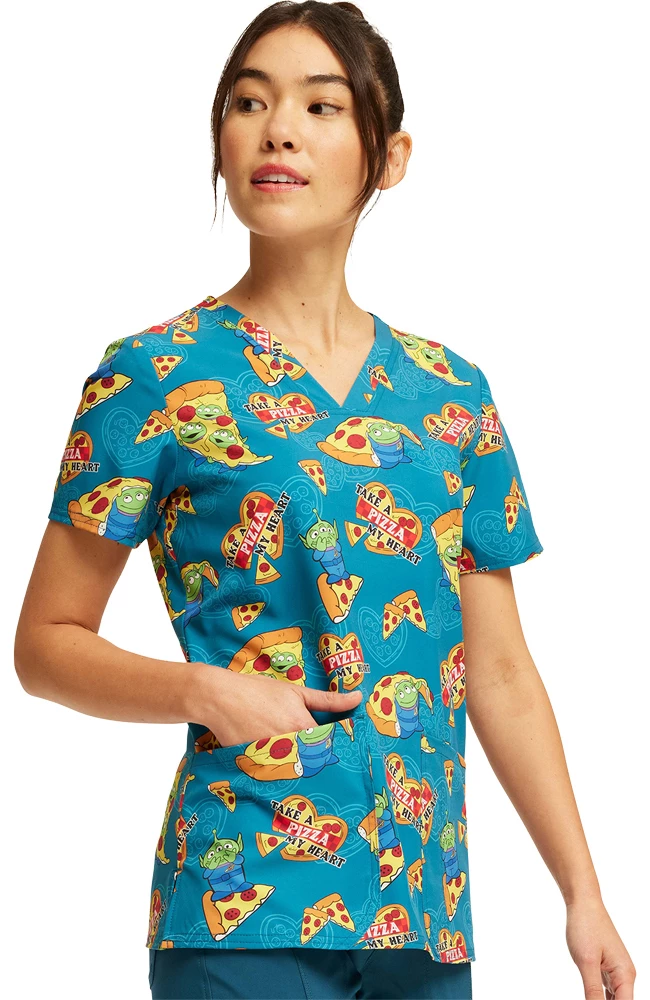 Cherokee Women's Pizza My Heart Alien Print Scrub Top 5 Cherokee Women's Pizza My Heart Alien Print Scrub Top - Image 3
