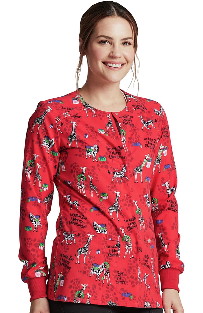 Dickies Clearance Women's Wish Zoo A Merry Christmas Print Scrub Jacket 5 Dickies Clearance Women's Wish Zoo A Merry Christmas Print Scrub Jacket - Image 3
