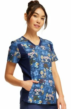 Cherokee Women's V-Neck Knit Panel Easily Emu-sed Print Scrub Top -Havaianas Shop 4 ck ck641 print 650