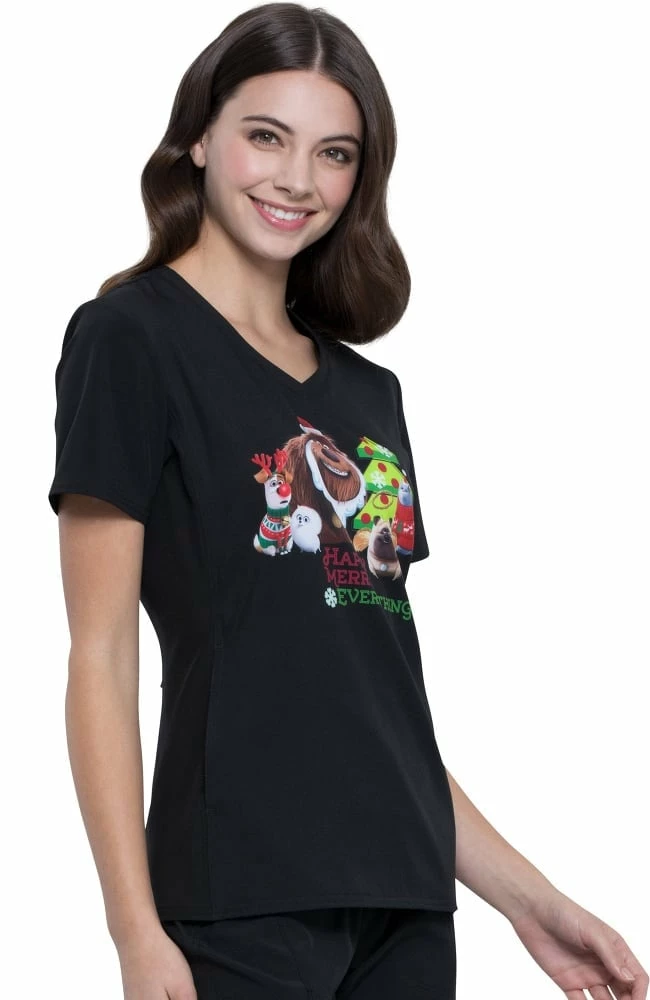 Cherokee Clearance Women's V-Neck Holly Jolly Pets Print Scrub Top 6 Cherokee Clearance Women's V-Neck Holly Jolly Pets Print Scrub Top - Image 4