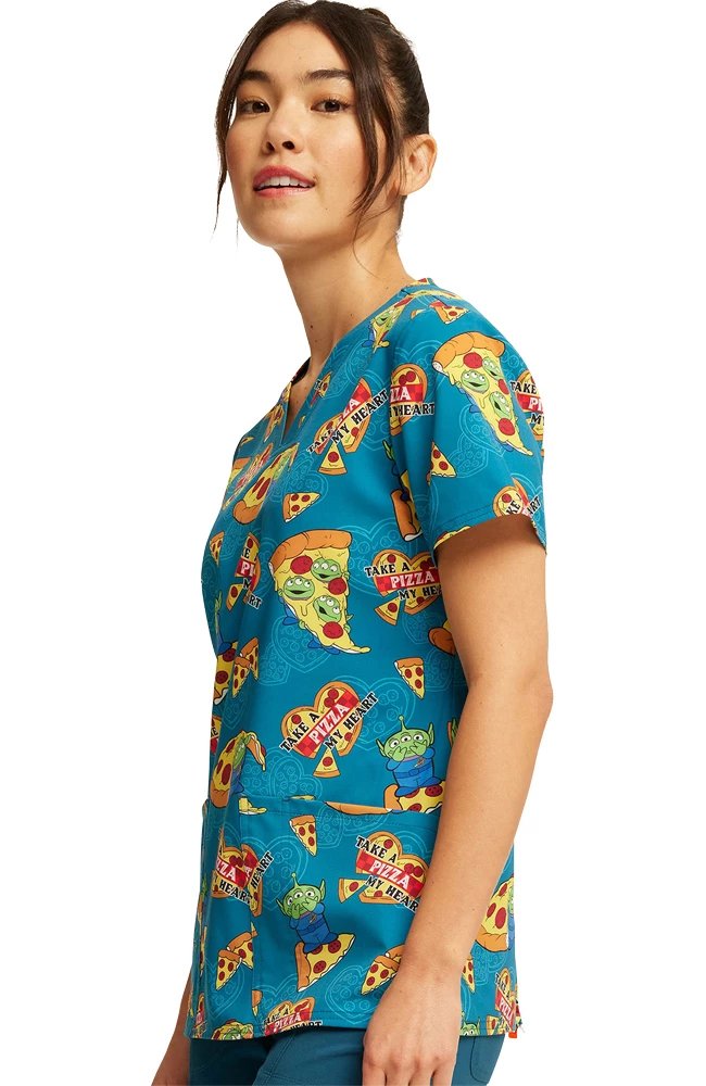 Cherokee Women's Pizza My Heart Alien Print Scrub Top 6 Cherokee Women's Pizza My Heart Alien Print Scrub Top - Image 4