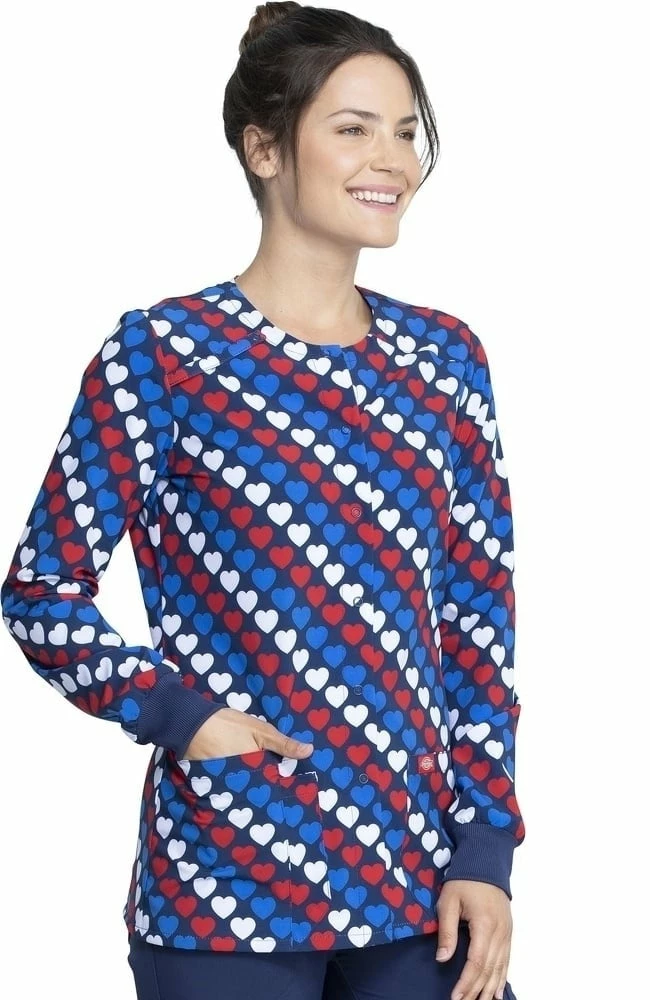 Dickies Clearance Women's Snap Front Americana Hearts Print Scrub Jacket 6 Dickies Clearance Women's Snap Front Americana Hearts Print Scrub Jacket - Image 4