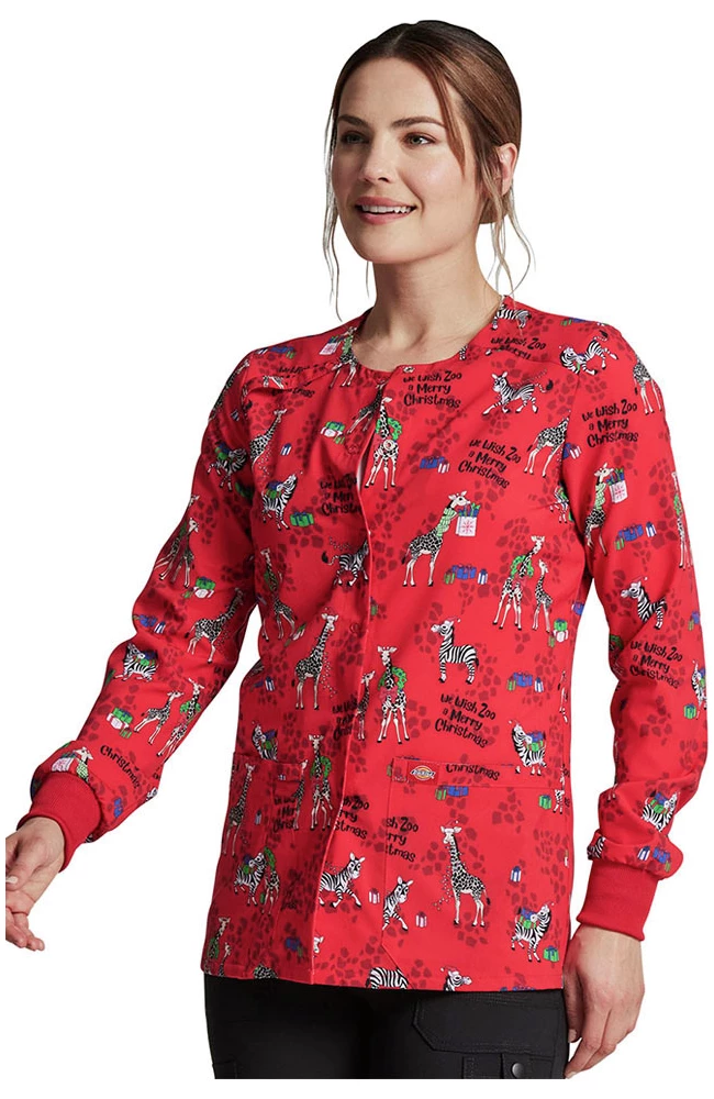 Dickies Clearance Women's Wish Zoo A Merry Christmas Print Scrub Jacket 6 Dickies Clearance Women's Wish Zoo A Merry Christmas Print Scrub Jacket - Image 4